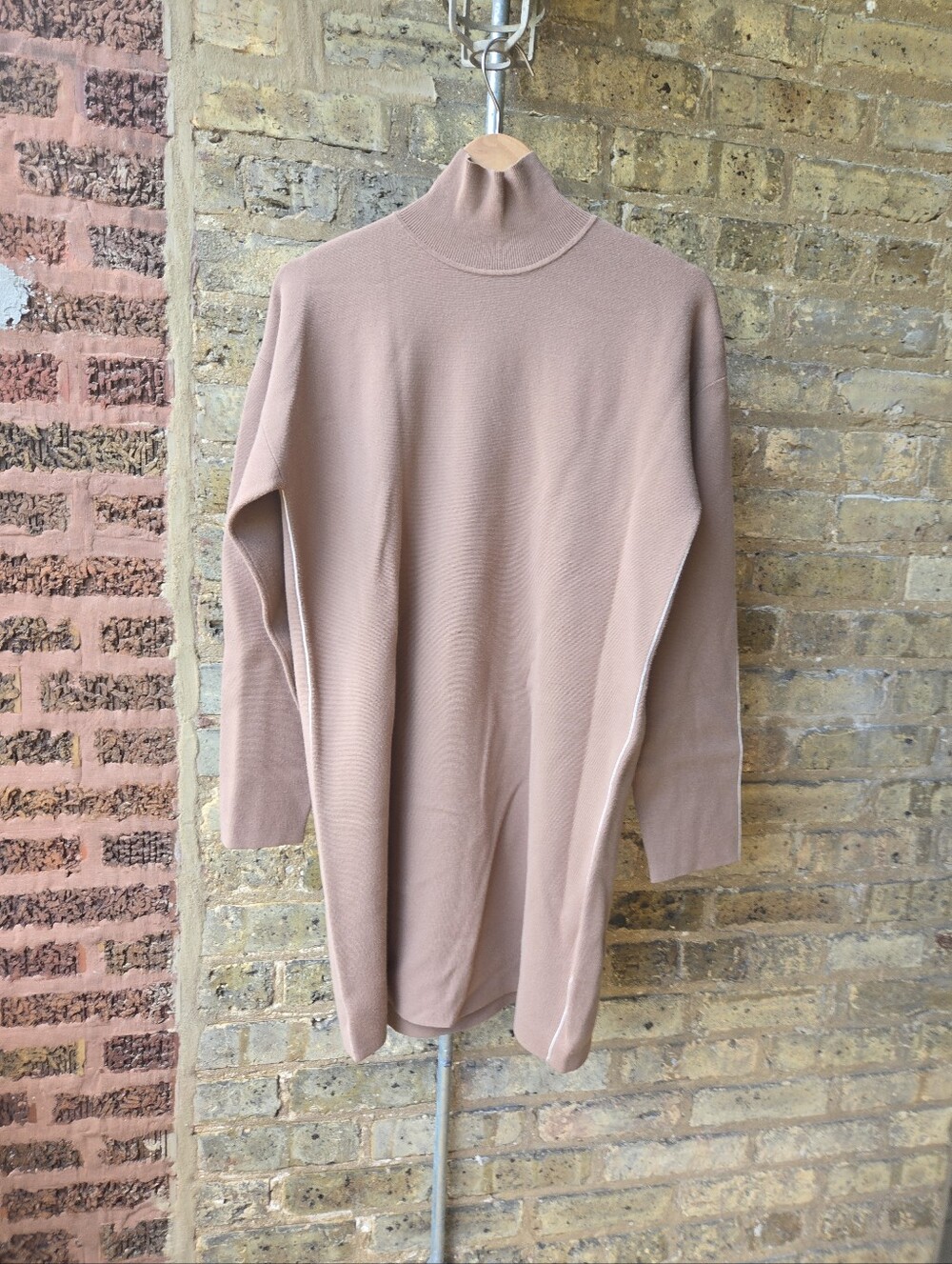 Theory Ribbed Knit Dress in Light Taupe